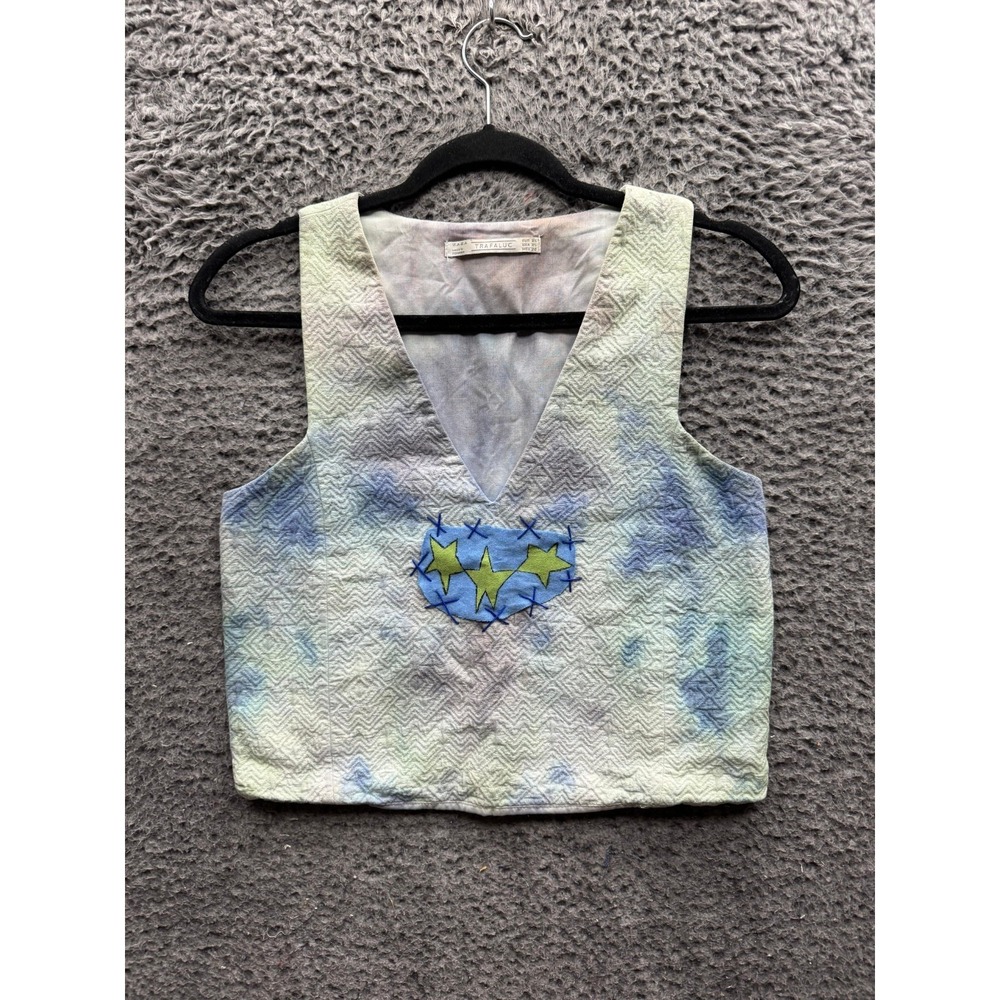 Zara Trafaluc Tie-Dye‎ V-Neck Sleeveless Crop Top Multicolor Womens Size XS